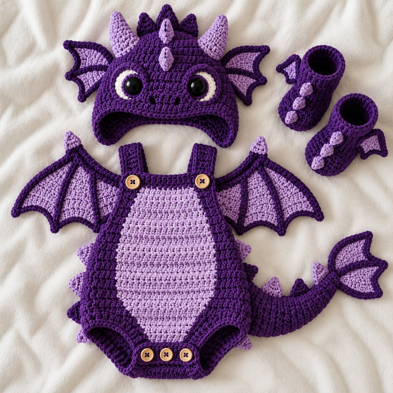 Fantasia de crochê Dragão Noturno Violeta